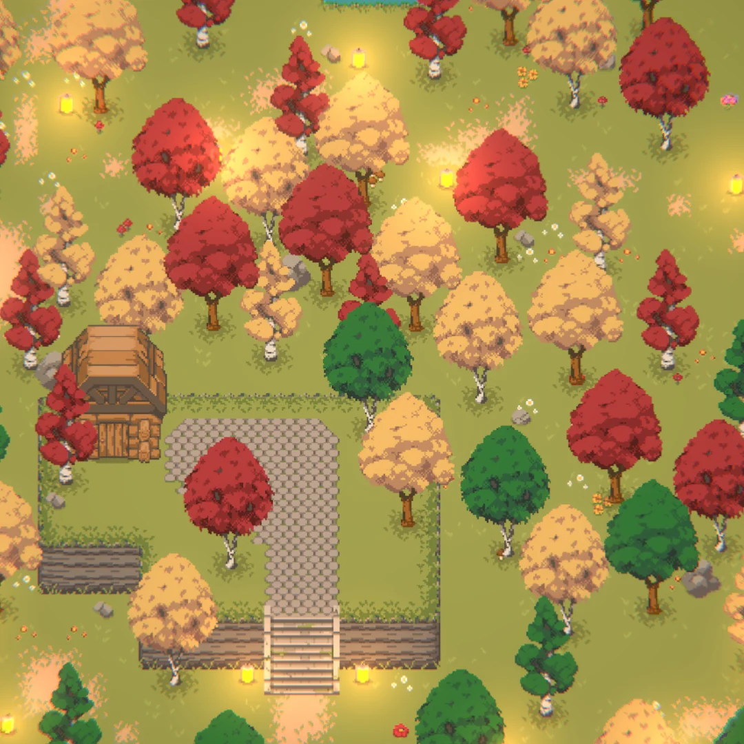 The Story Before Mine - Pixel Art Autumn Forest and Log Cabin