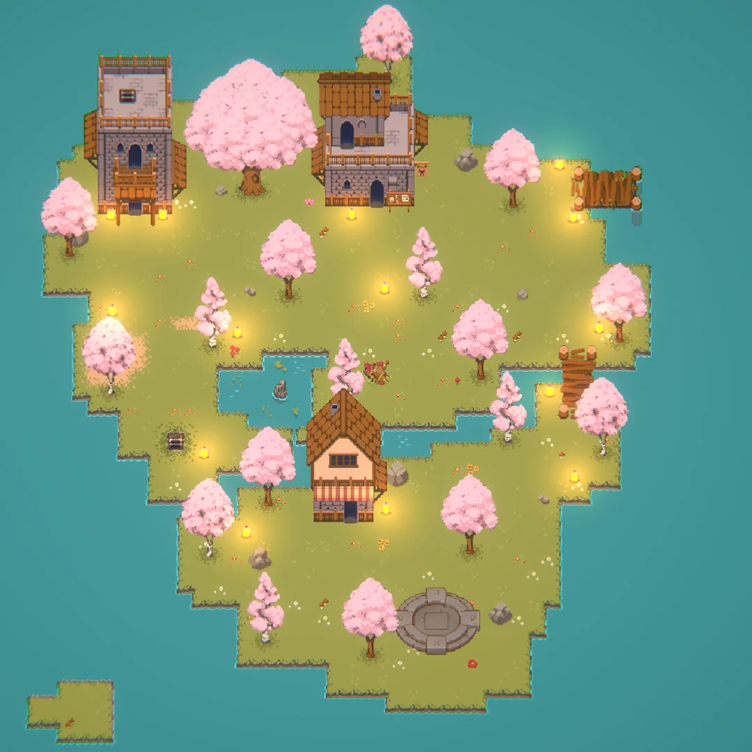 The Story Before Mine - Pixel Art Island with Cherry Blossom Trees
